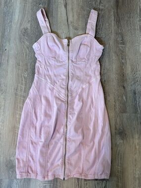 GUESS Women’s Y2K Ivy Denim Dress Pink Zip Stretch Size Medium